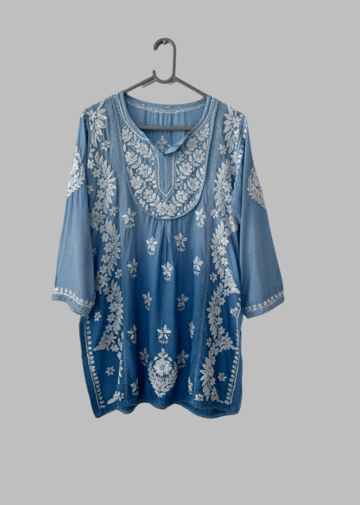 BLUE MUSLIN LUCKNOWI TOP