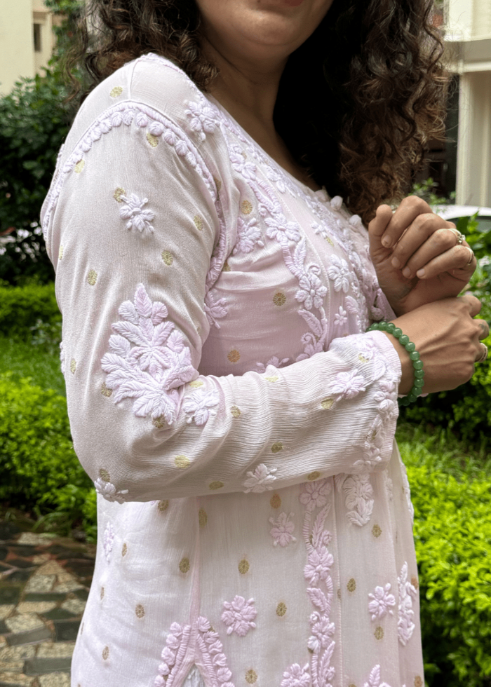 PINK GEORGETTE LUCKNOWI KURTA