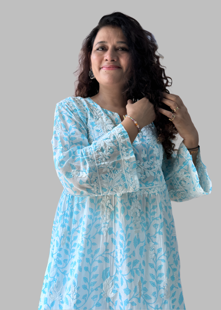 PURE MUL KNEE LENGTH LUCKNOWI KURTA