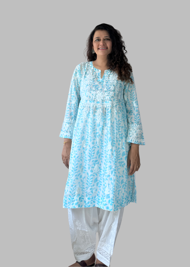 PURE MUL KNEE LENGTH LUCKNOWI KURTA