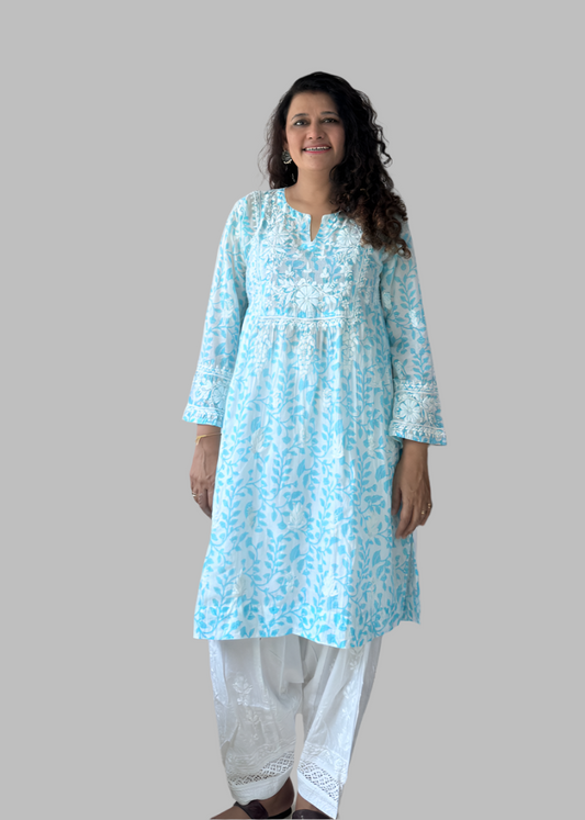 PURE MUL KNEE LENGTH LUCKNOWI KURTA