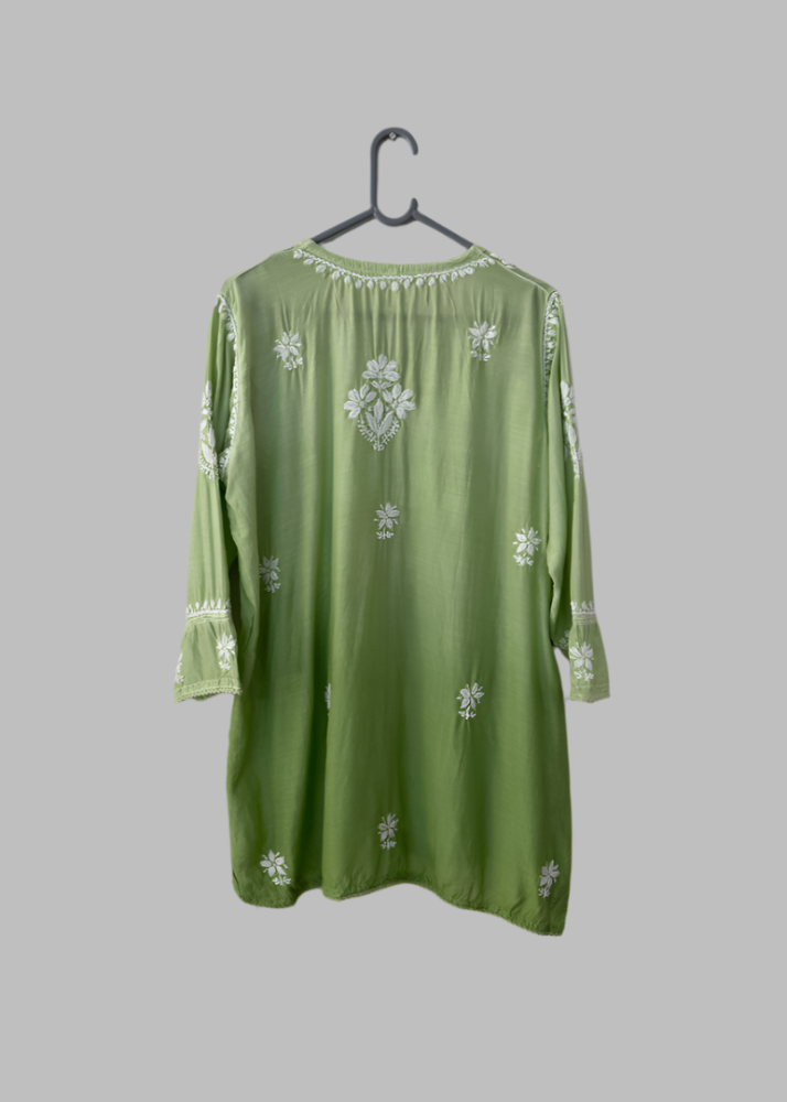 GREEN LUCKNOWI MUSLIN SHORT TOP