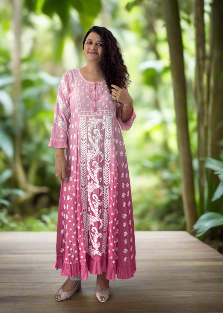 PINK OMBRE LUCKNOWI DRESS