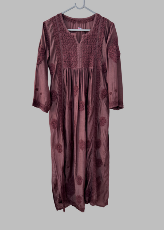 BROWN MUSLIN LUCKNOWI KURTA