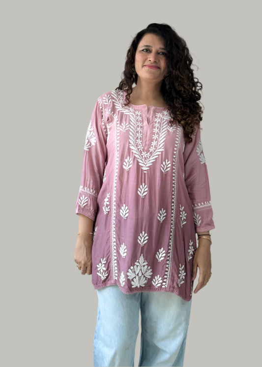 MAUVE OMBRE LUCKNOWI MUSLIN TOP