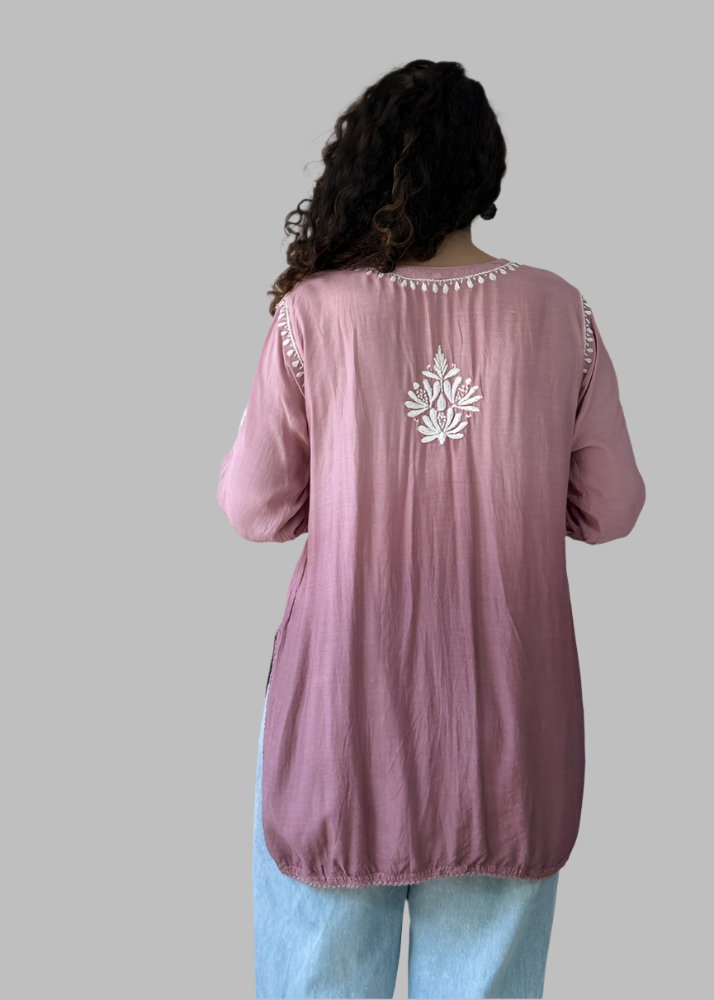 MAUVE OMBRE LUCKNOWI MUSLIN TOP