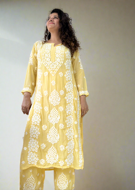 YELLOW MUSLIN KURTA / PALLAZO SET