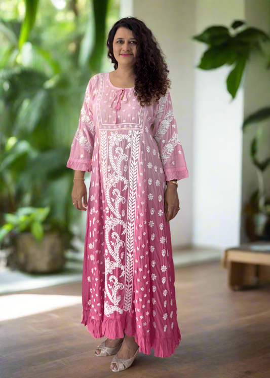 PINK OMBRE LUCKNOWI DRESS