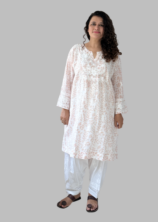 PURE MUL KNEE LENGTH LUCKNOWI KURTA