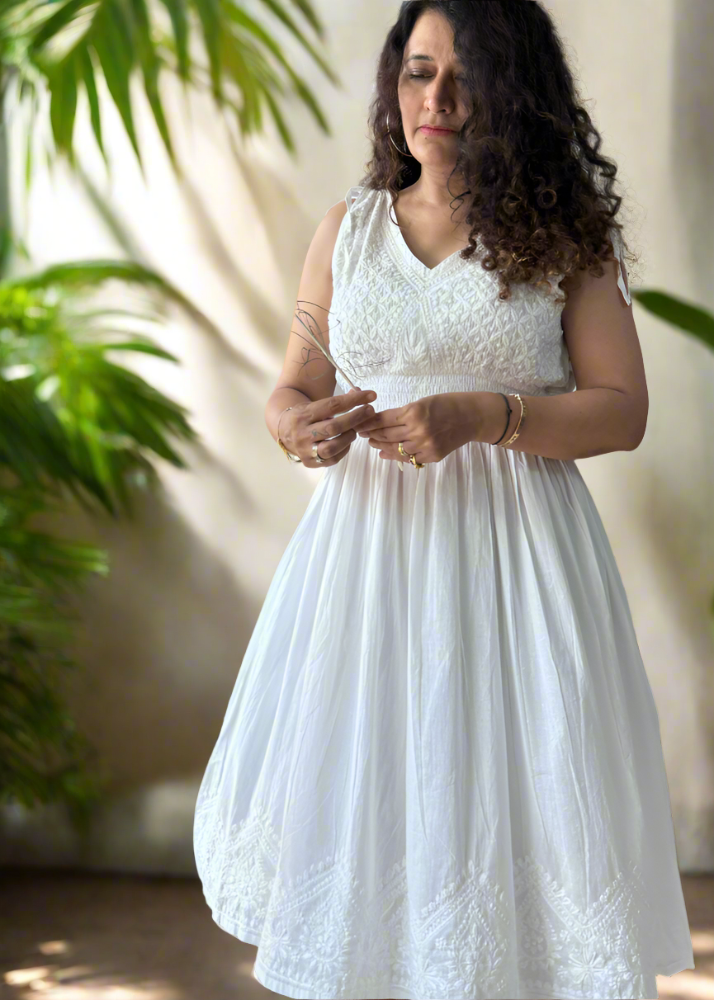 WHITE LUCKNOWI FROCK