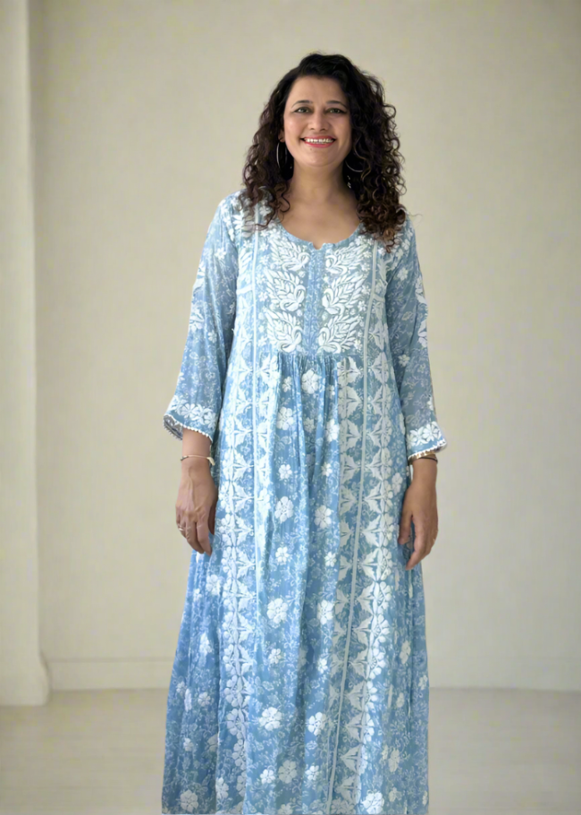 PRINTED BLUE COTTON DRESS