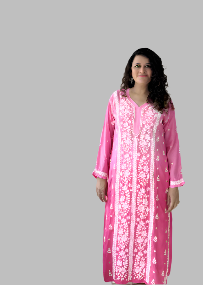 PINK MUSLIN LUCKNOWI KURTA