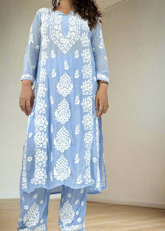 BLUE MUSLIN PLAZZO SET