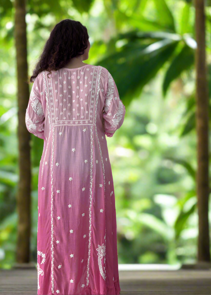 PINK OMBRE LUCKNOWI DRESS