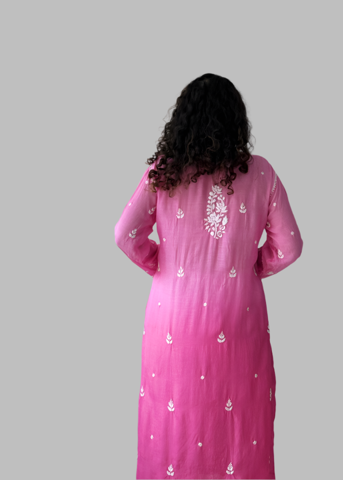 PINK MUSLIN LUCKNOWI KURTA