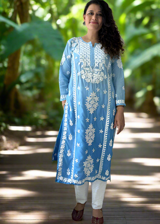 BLUE MUSLIN LONG KURTA