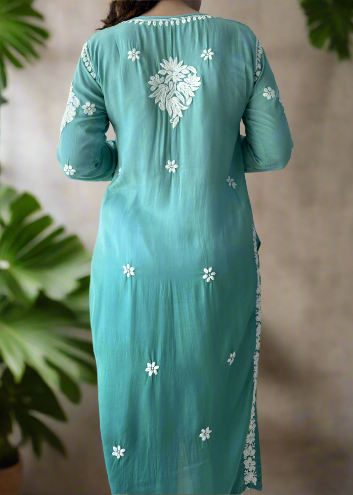 GREEN MUSLIN SILK LONG KURTA