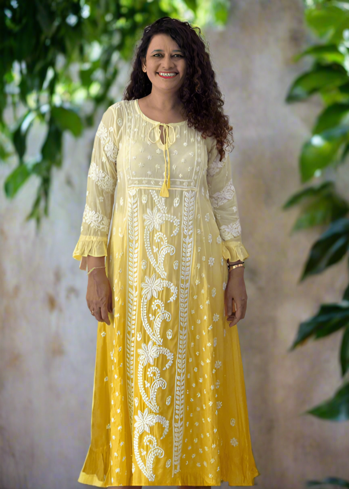 YELLOW OMBRE LUCKNOWI DRESS