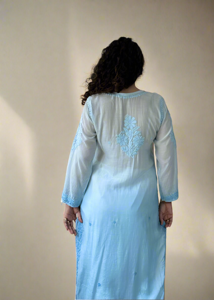 BLUE OMBRE LUCKNOWI MUSLIN KURTA