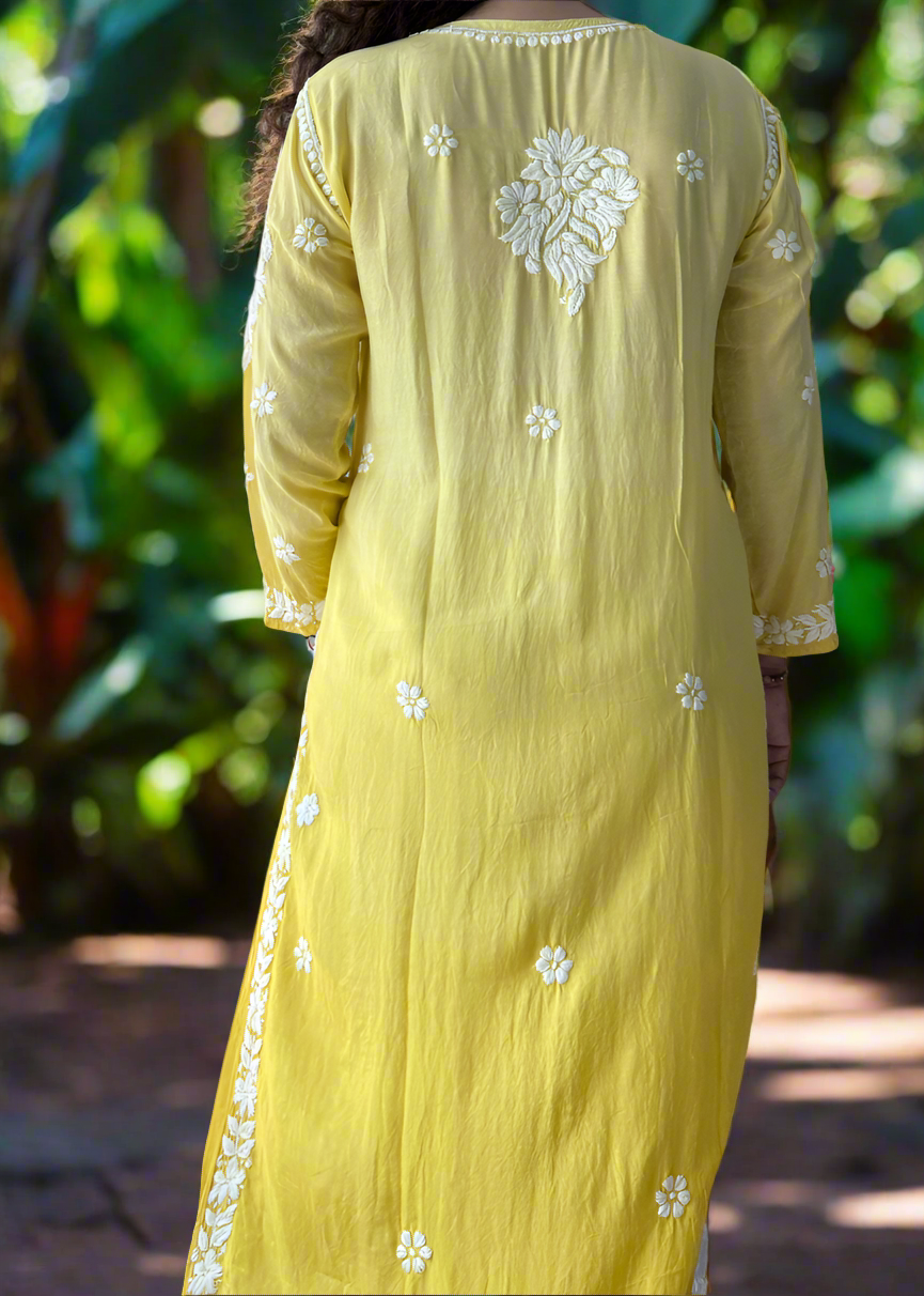 YELLOW MUSLIN SILK LONG KURTA