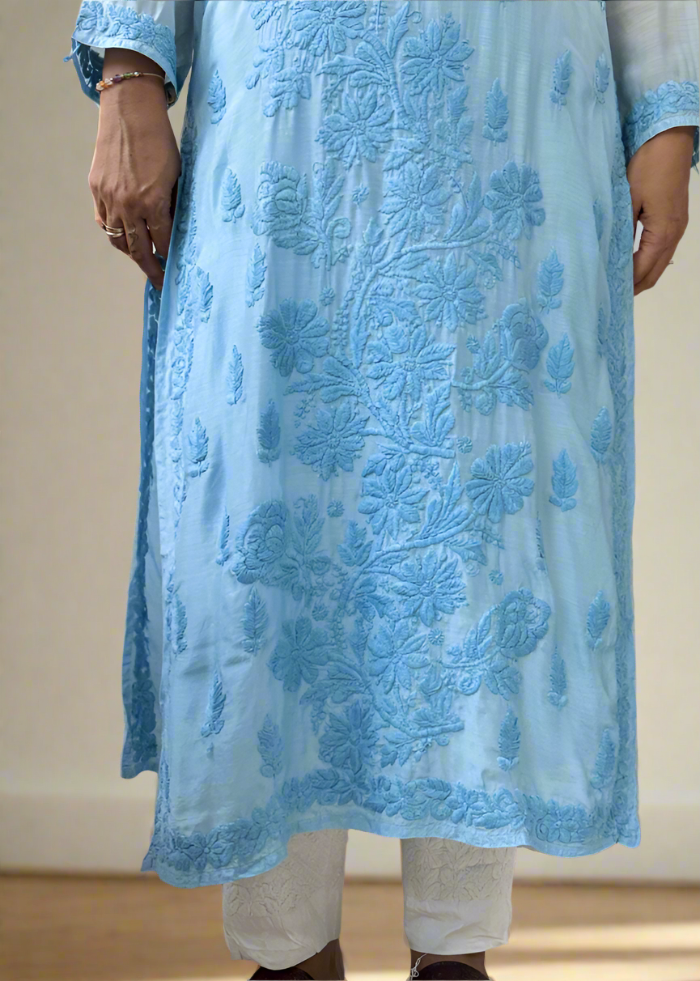 BLUE OMBRE LUCKNOWI MUSLIN KURTA