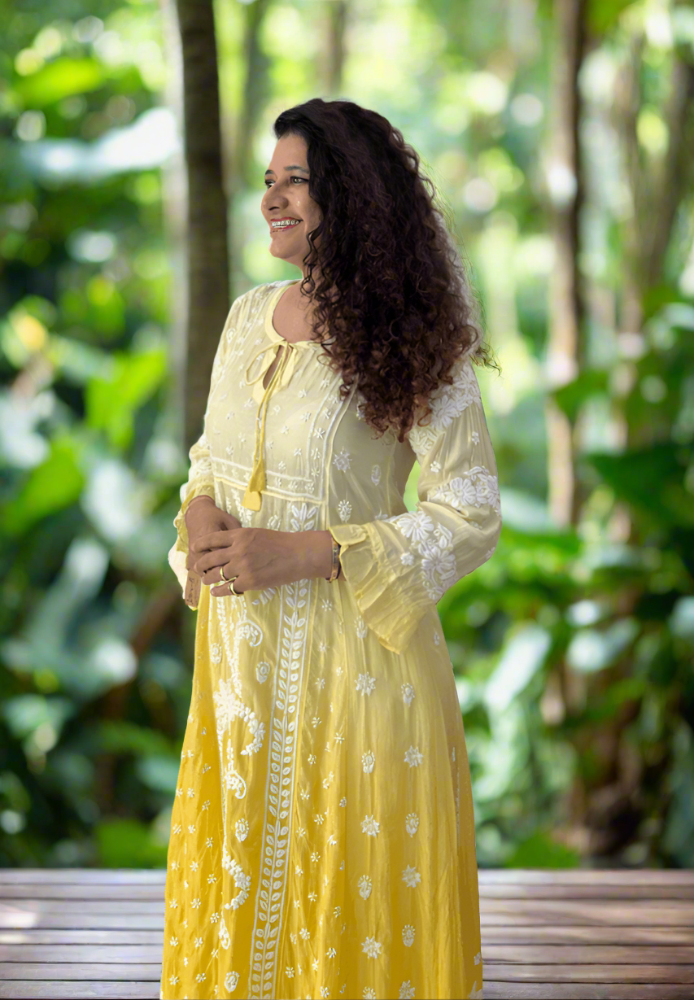 YELLOW OMBRE LUCKNOWI DRESS