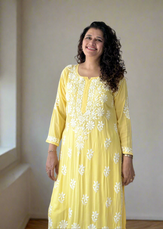 YELLOW LUCKNOWI MODAL KURTA