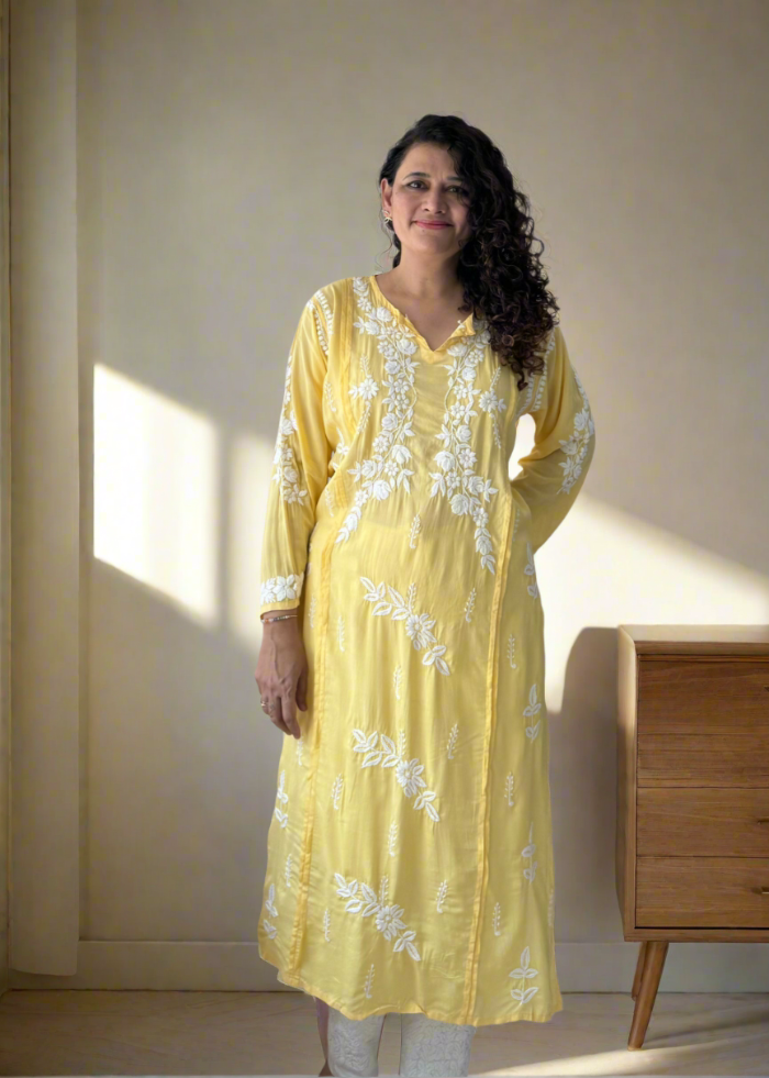 YELLOW LUCKNOWI MODAL KURTA