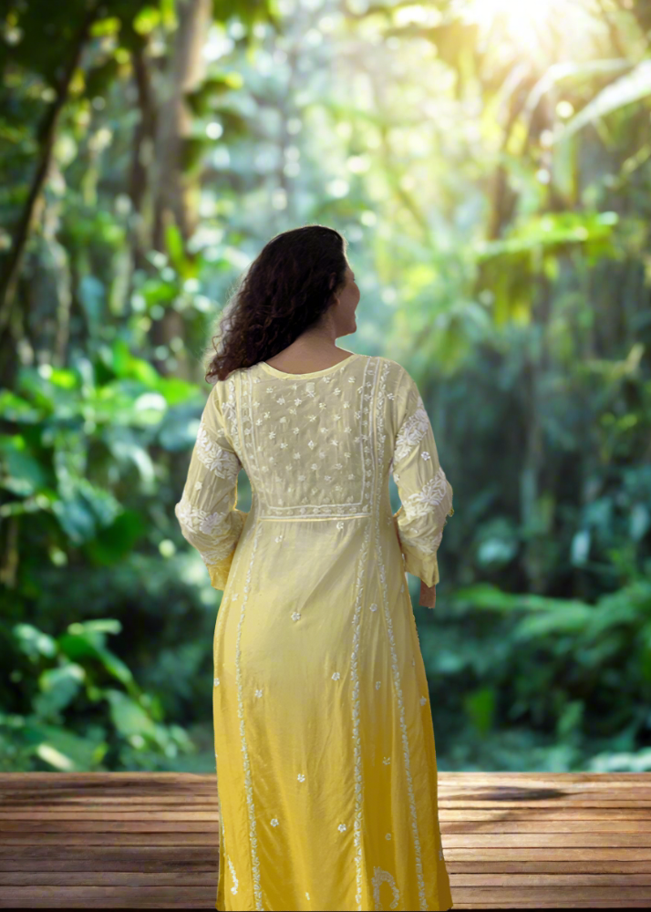 YELLOW OMBRE LUCKNOWI DRESS