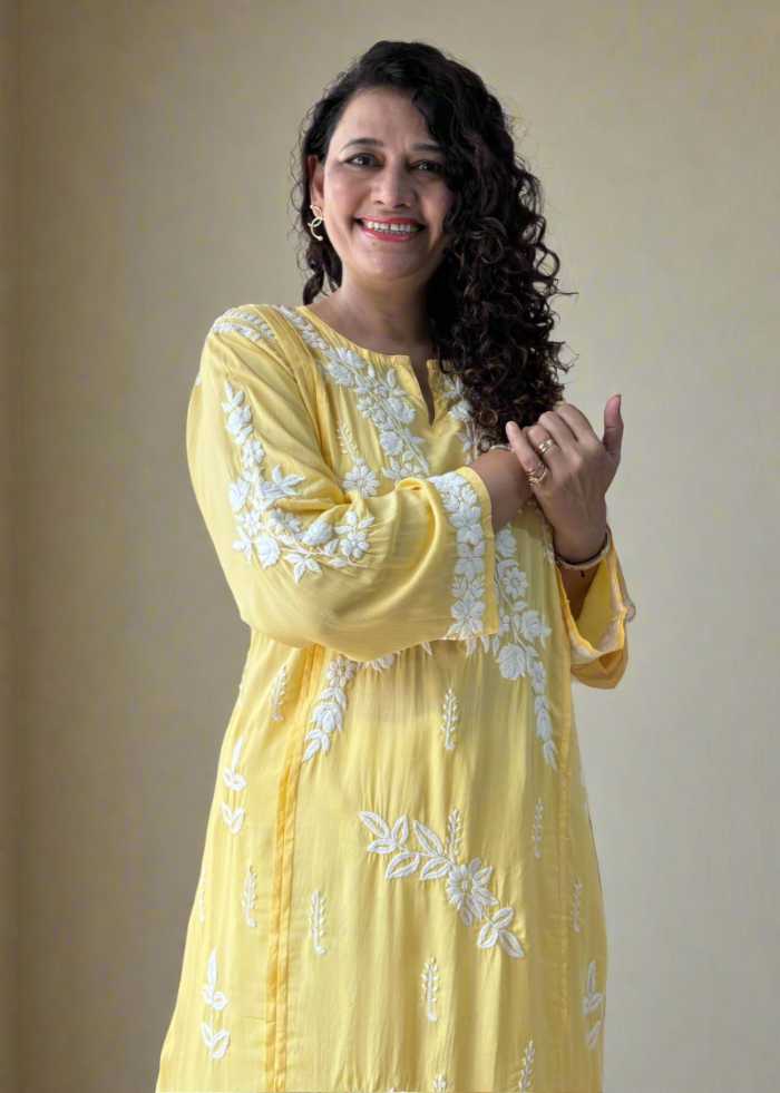 YELLOW LUCKNOWI MODAL KURTA