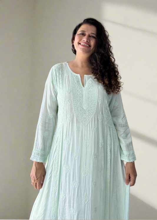 MUSLIN SILK ANARKALI LUCKNOWI DRESS