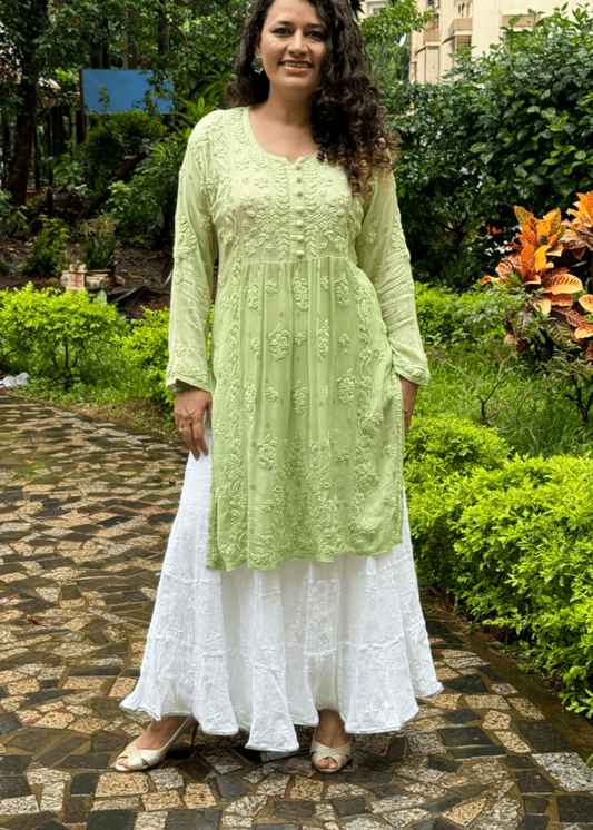 GREEEN GEORGETTE SELF BUTTI KURTA