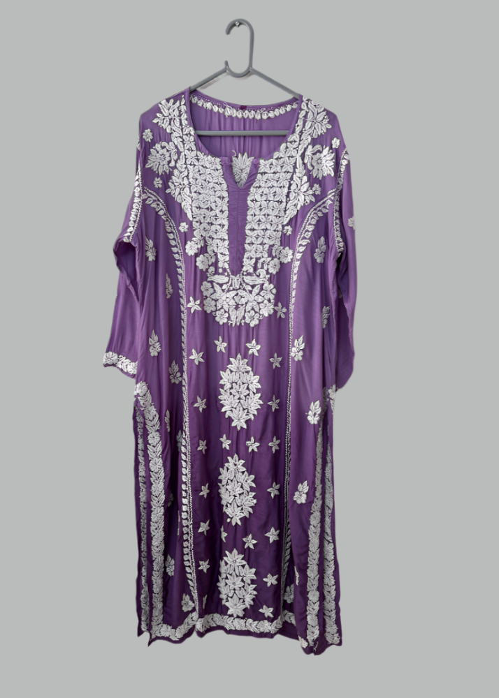 PURPLE MUSLIN SILK LONG KURTA