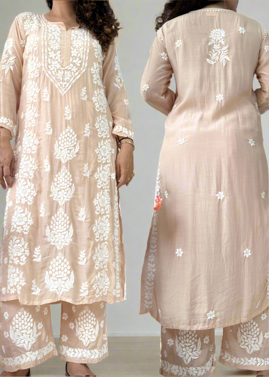 LIGHT BROWN MUSLIN KURTA / PALLAZO SET